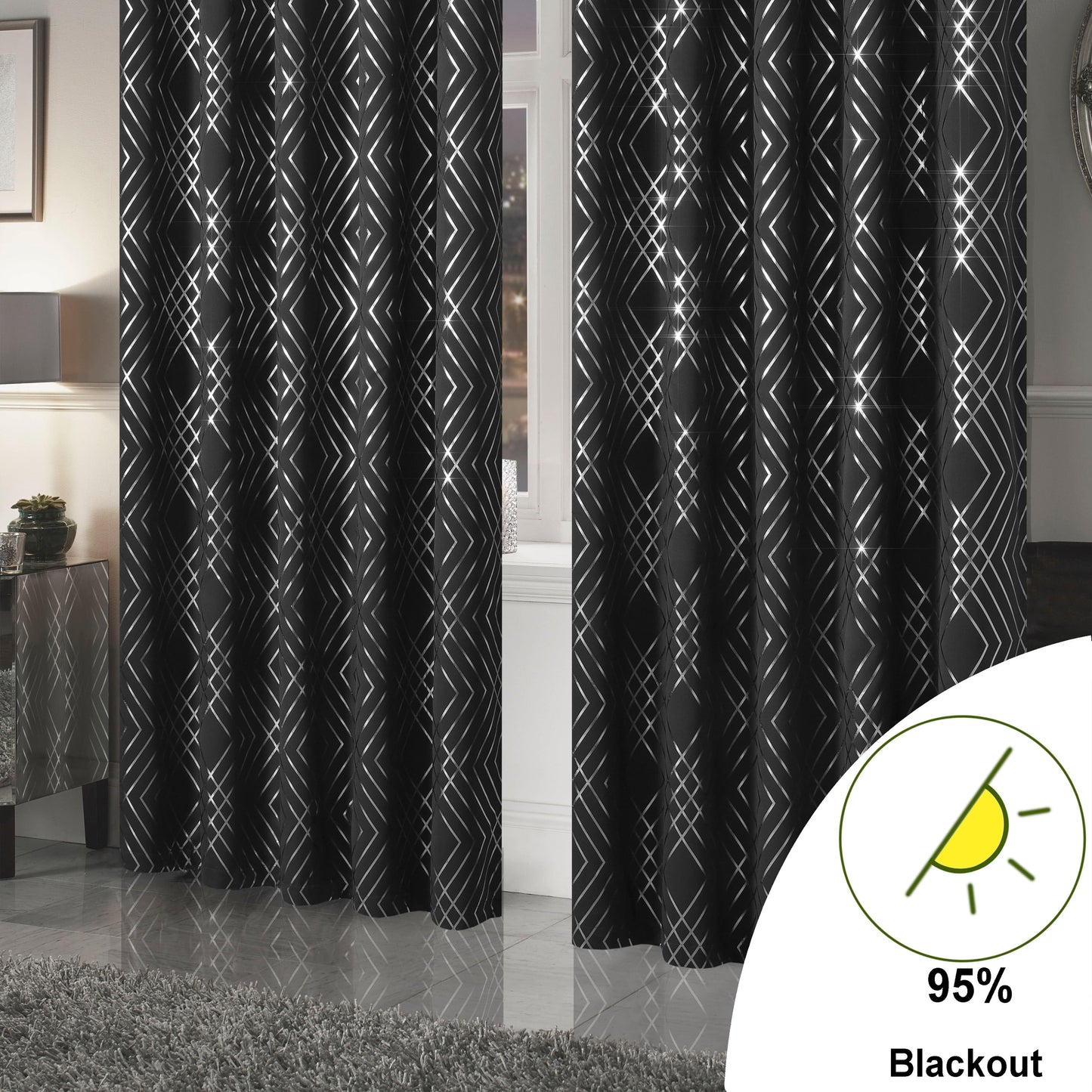 OLIVIA ROCCO Curtain Geometric Black Sparkle Blackout Curtains Wholesale Manchester UK
