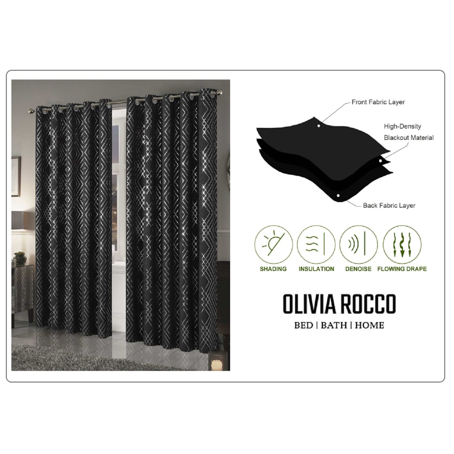 OLIVIA ROCCO Curtain Geometric Black Sparkle Blackout Curtains Wholesale Manchester UK