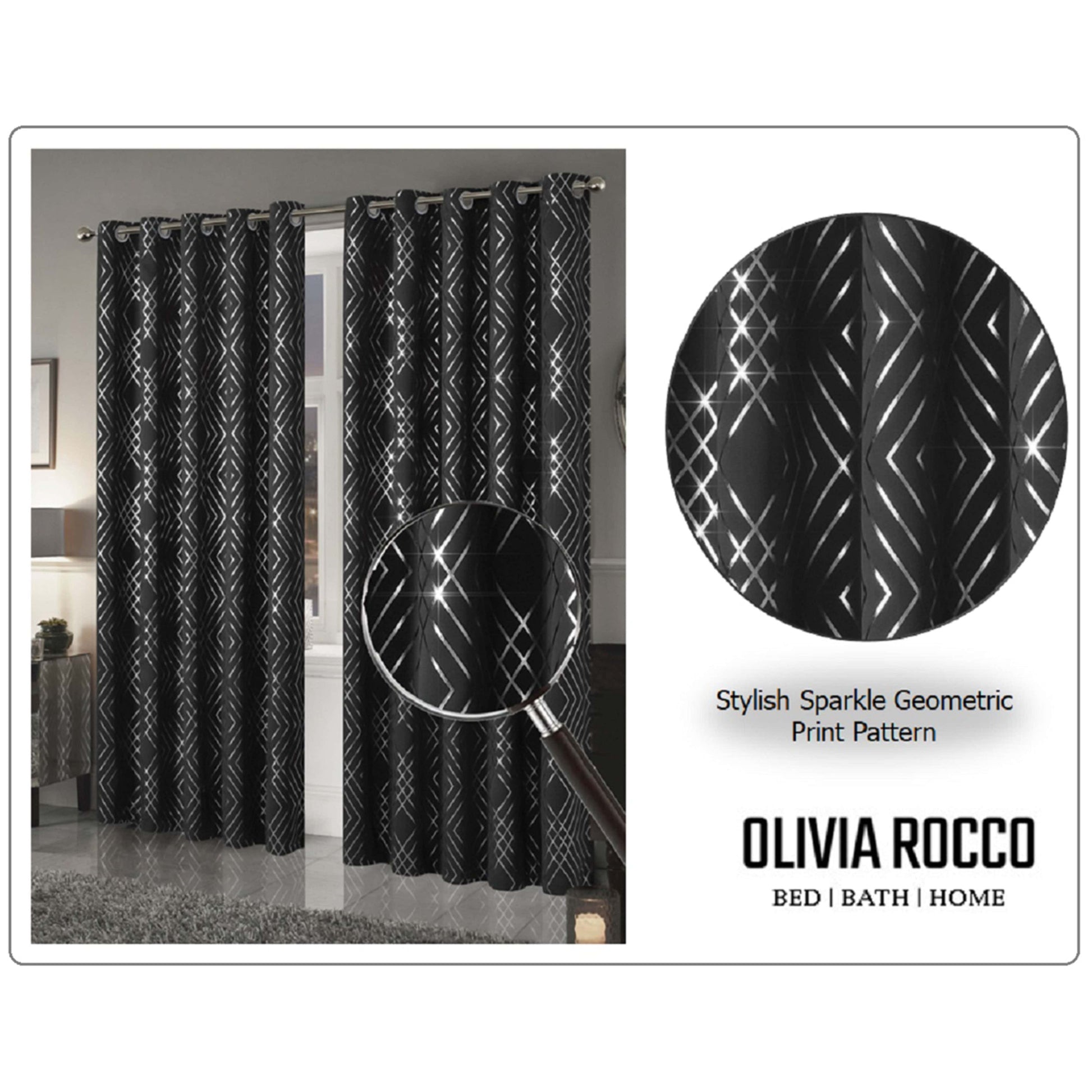 OLIVIA ROCCO Curtain Geometric Black Sparkle Blackout Curtains Wholesale Manchester UK