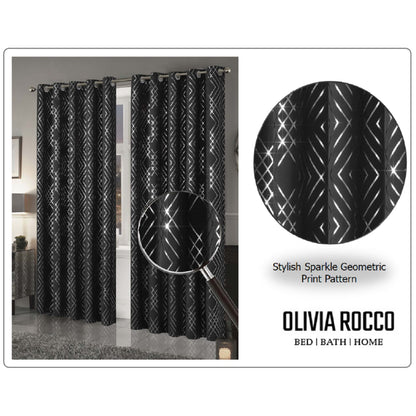 OLIVIA ROCCO Curtain Geometric Black Sparkle Blackout Curtains Wholesale Manchester UK