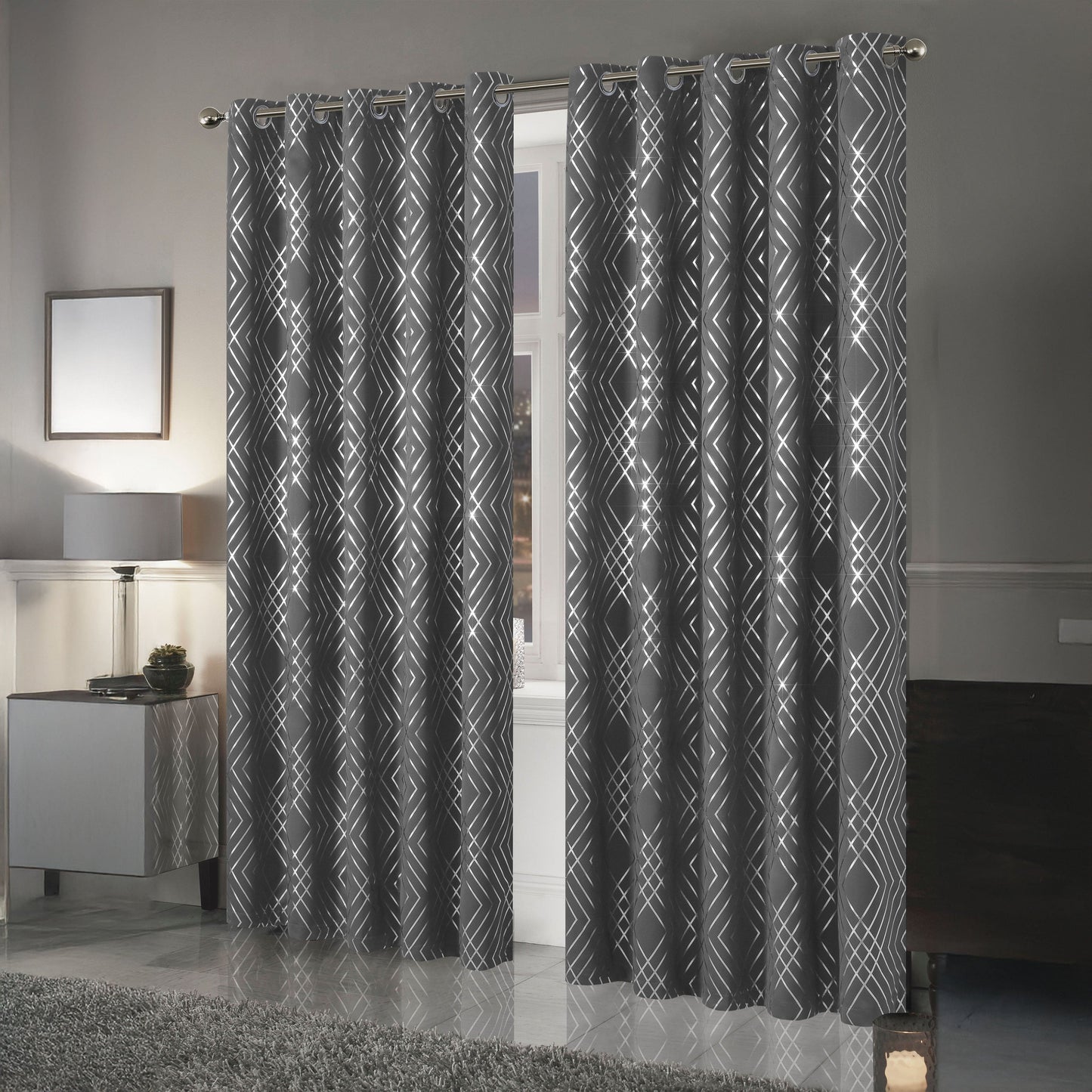 OLIVIA ROCCO Curtain Geometric Silver Sparkle Blackout Curtains Wholesale Manchester UK