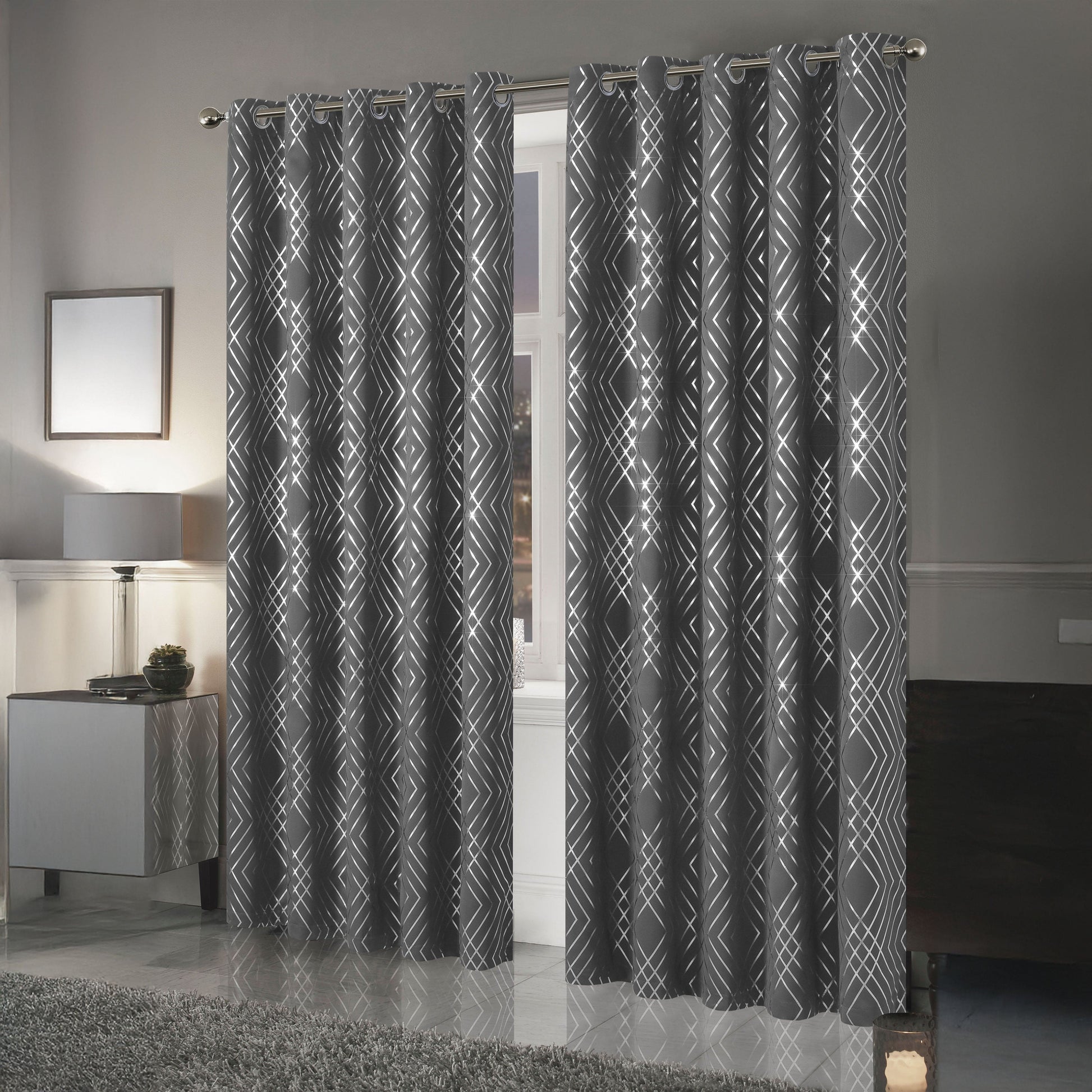 OLIVIA ROCCO Curtain Geometric Silver Sparkle Blackout Curtains Wholesale Manchester UK