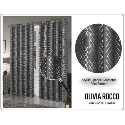 OLIVIA ROCCO Curtain Geometric Silver Sparkle Blackout Curtains Wholesale Manchester UK