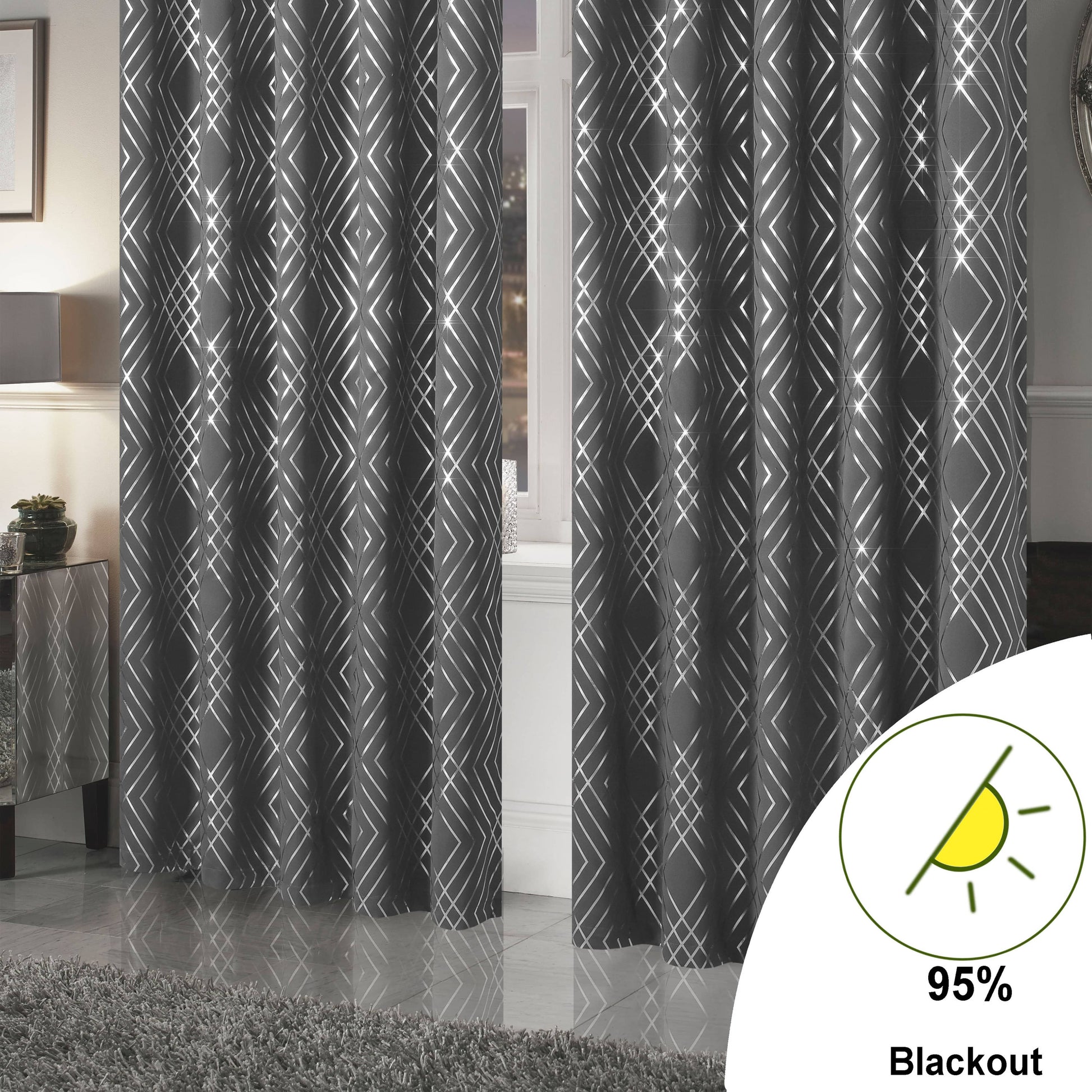 OLIVIA ROCCO Curtain Geometric Silver Sparkle Blackout Curtains Wholesale Manchester UK