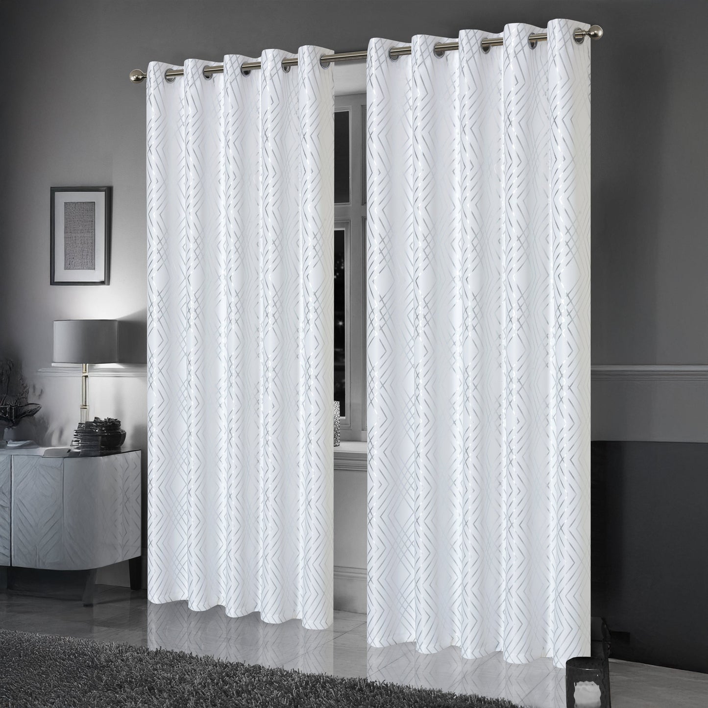 OLIVIA ROCCO Curtain Geometric White Sparkle Blackout Curtains Wholesale Manchester UK