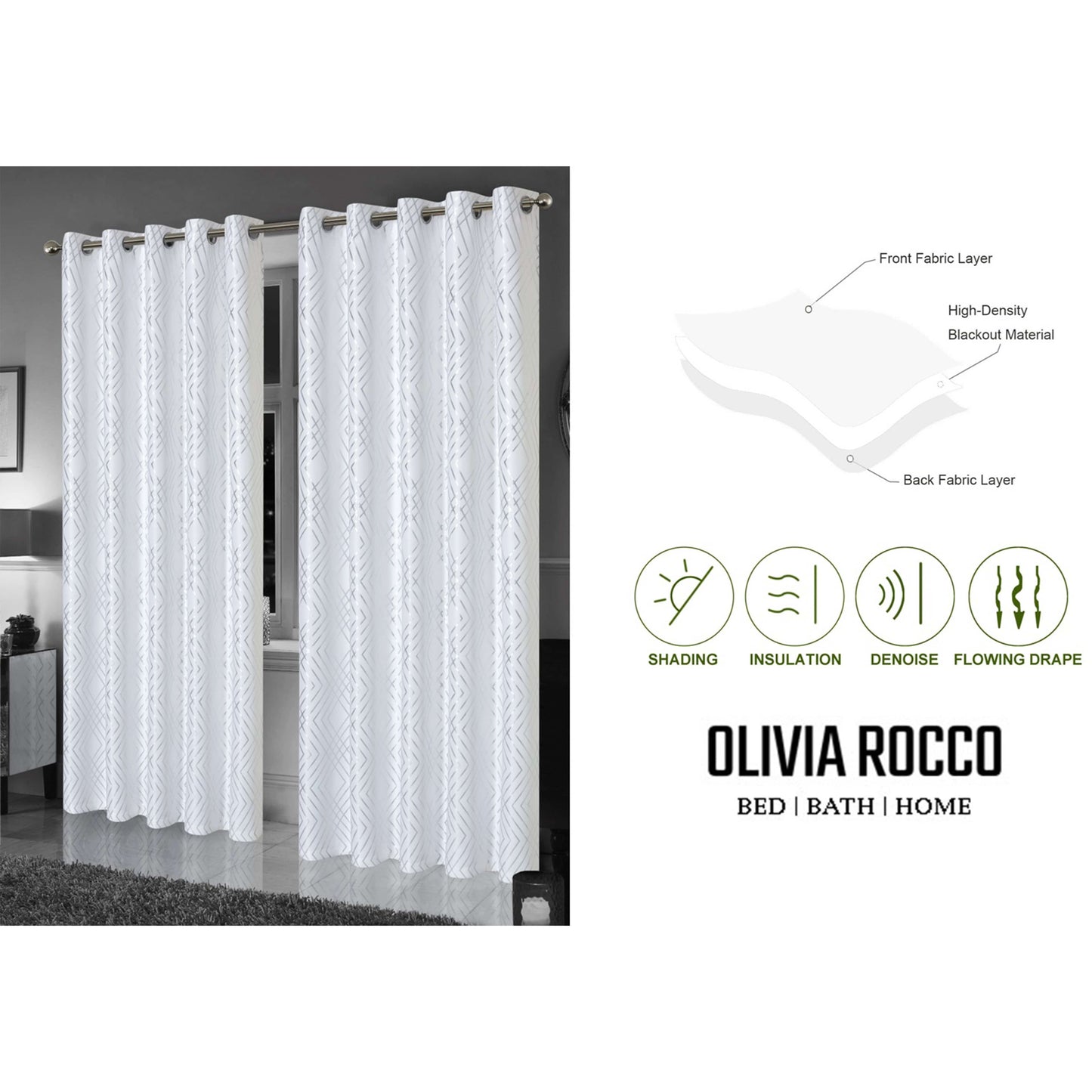 OLIVIA ROCCO Curtain Geometric White Sparkle Blackout Curtains Wholesale Manchester UK