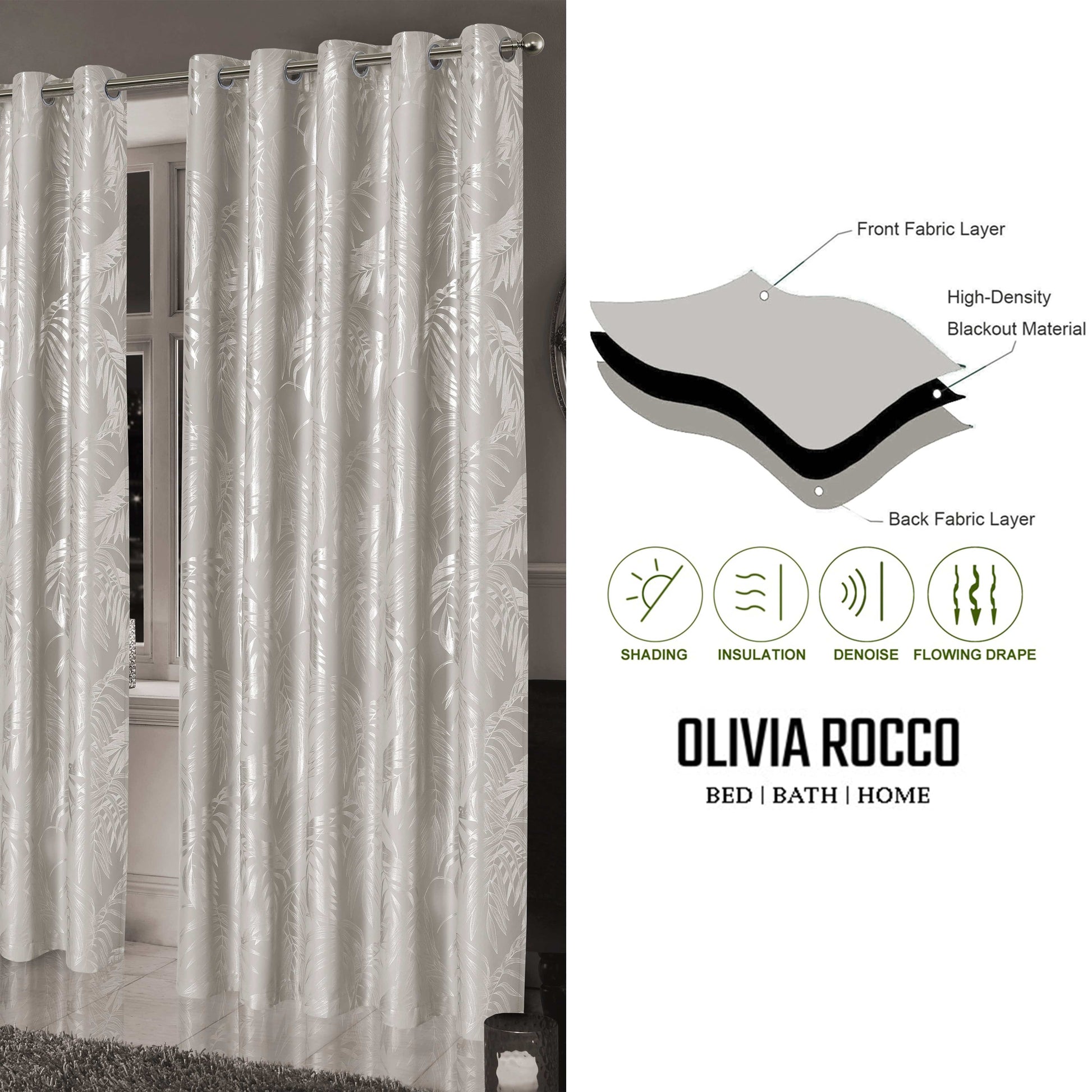 OLIVIA ROCCO Curtain Leaf Natural Sparkle Blackout Curtains Wholesale Manchester UK