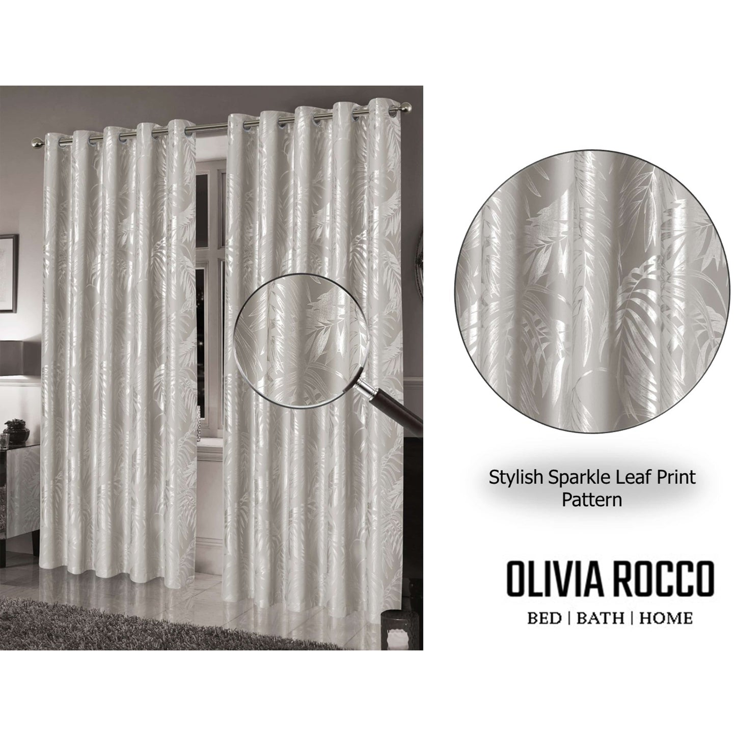 OLIVIA ROCCO Curtain Leaf Natural Sparkle Blackout Curtains Wholesale Manchester UK