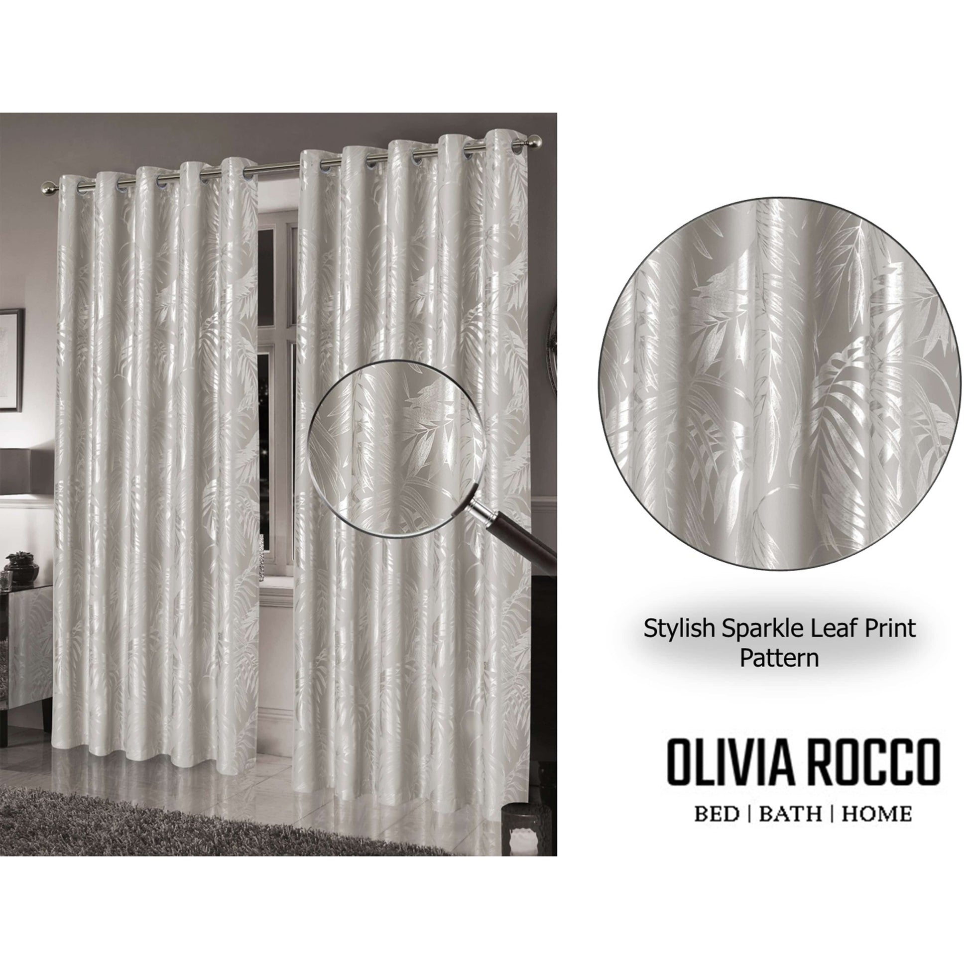 OLIVIA ROCCO Curtain Leaf Natural Sparkle Blackout Curtains Wholesale Manchester UK