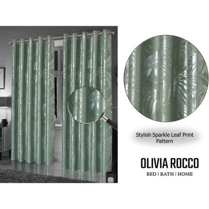 OLIVIA ROCCO Curtain Leaf Sage Green Sparkle Blackout Curtains Wholesale Manchester UK