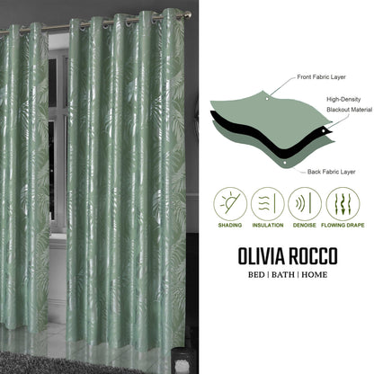 OLIVIA ROCCO Curtain Leaf Sage Green Sparkle Blackout Curtains Wholesale Manchester UK