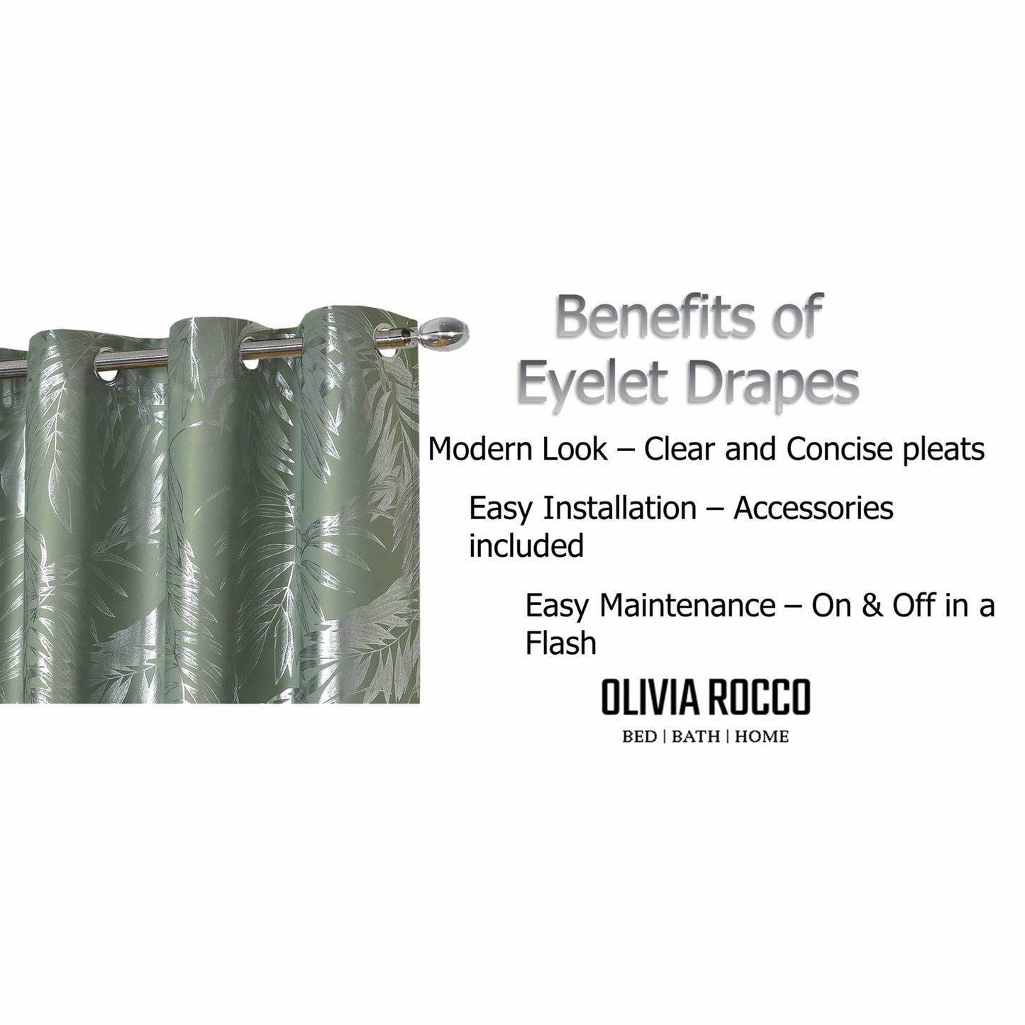 OLIVIA ROCCO Curtain Leaf Sage Green Sparkle Blackout Curtains Wholesale Manchester UK