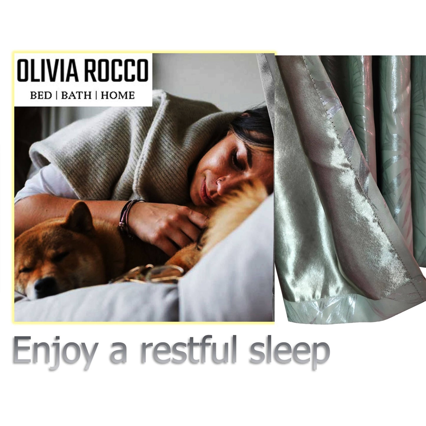 OLIVIA ROCCO Curtain Leaf Sage Green Sparkle Blackout Curtains Wholesale Manchester UK