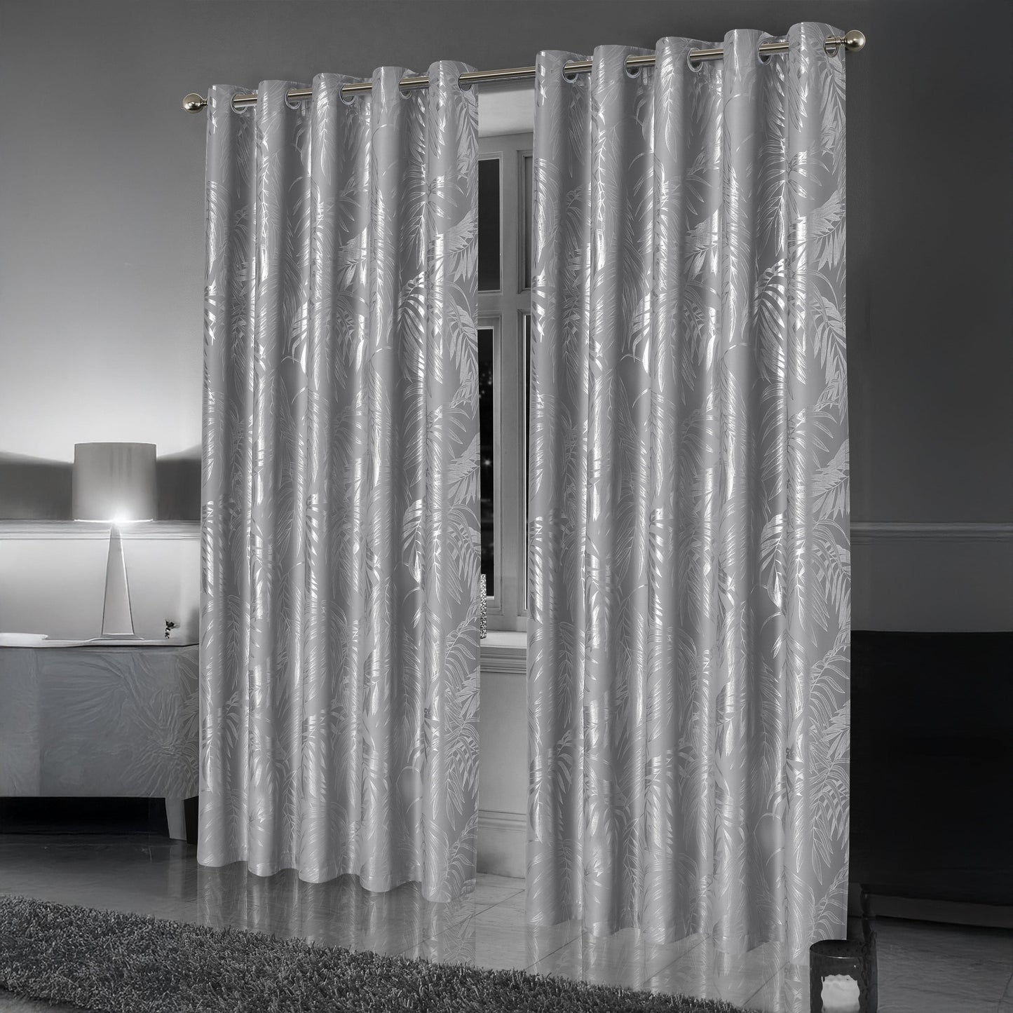 OLIVIA ROCCO Curtain Leaf Silver Sparkle Blackout Curtains Wholesale Manchester UK
