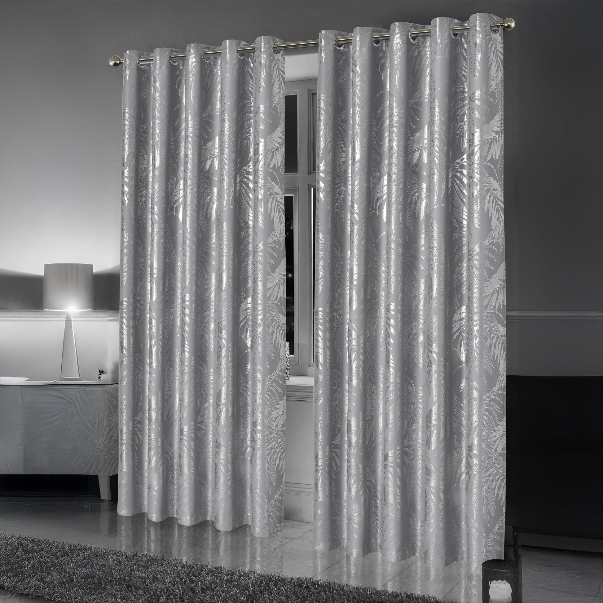 OLIVIA ROCCO Curtain Leaf Silver Sparkle Blackout Curtains Wholesale Manchester UK
