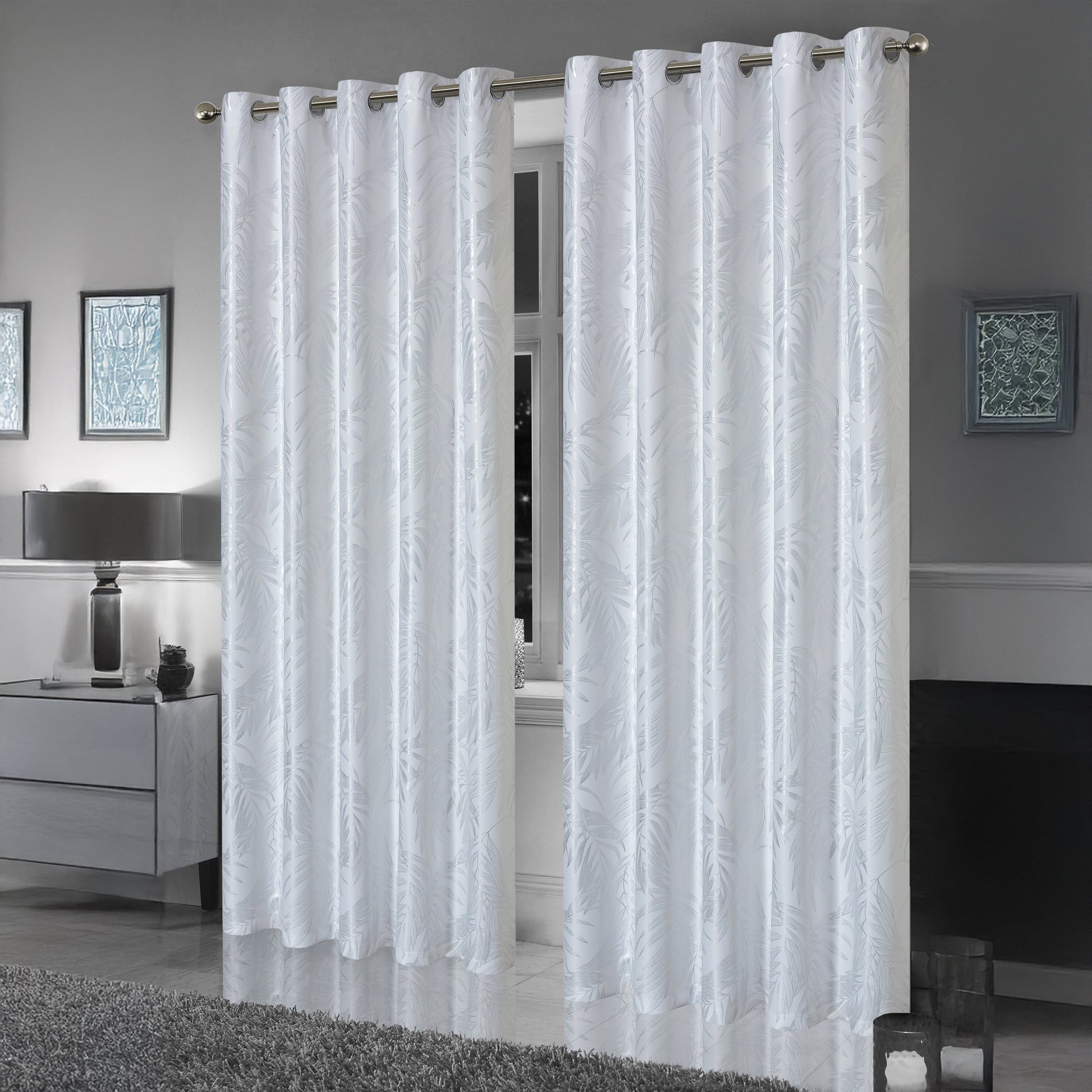 OLIVIA ROCCO Curtain Leaf White Sparkle Blackout Curtains Wholesale Manchester UK