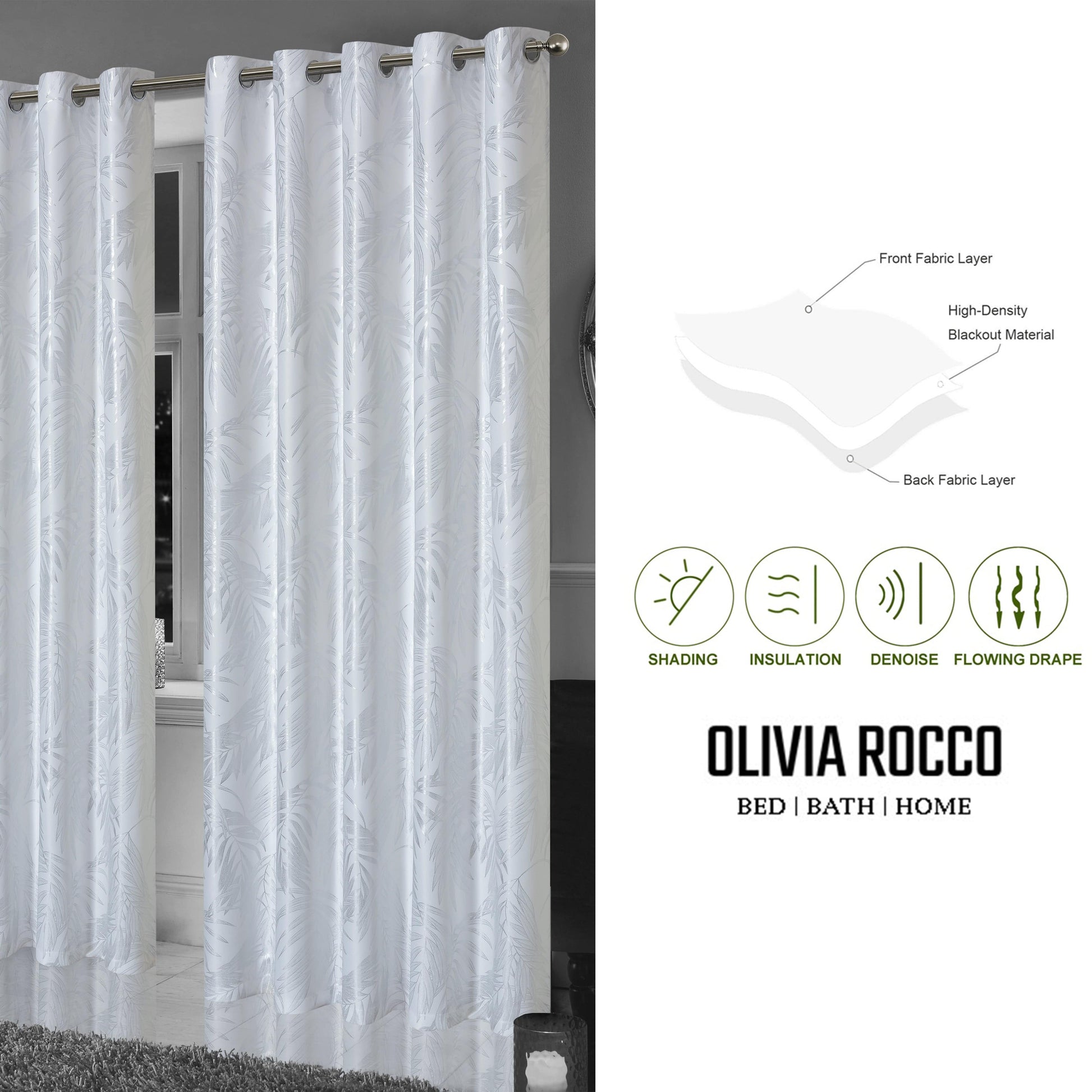 OLIVIA ROCCO Curtain Leaf White Sparkle Blackout Curtains Wholesale Manchester UK