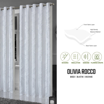 OLIVIA ROCCO Curtain Leaf White Sparkle Blackout Curtains Wholesale Manchester UK