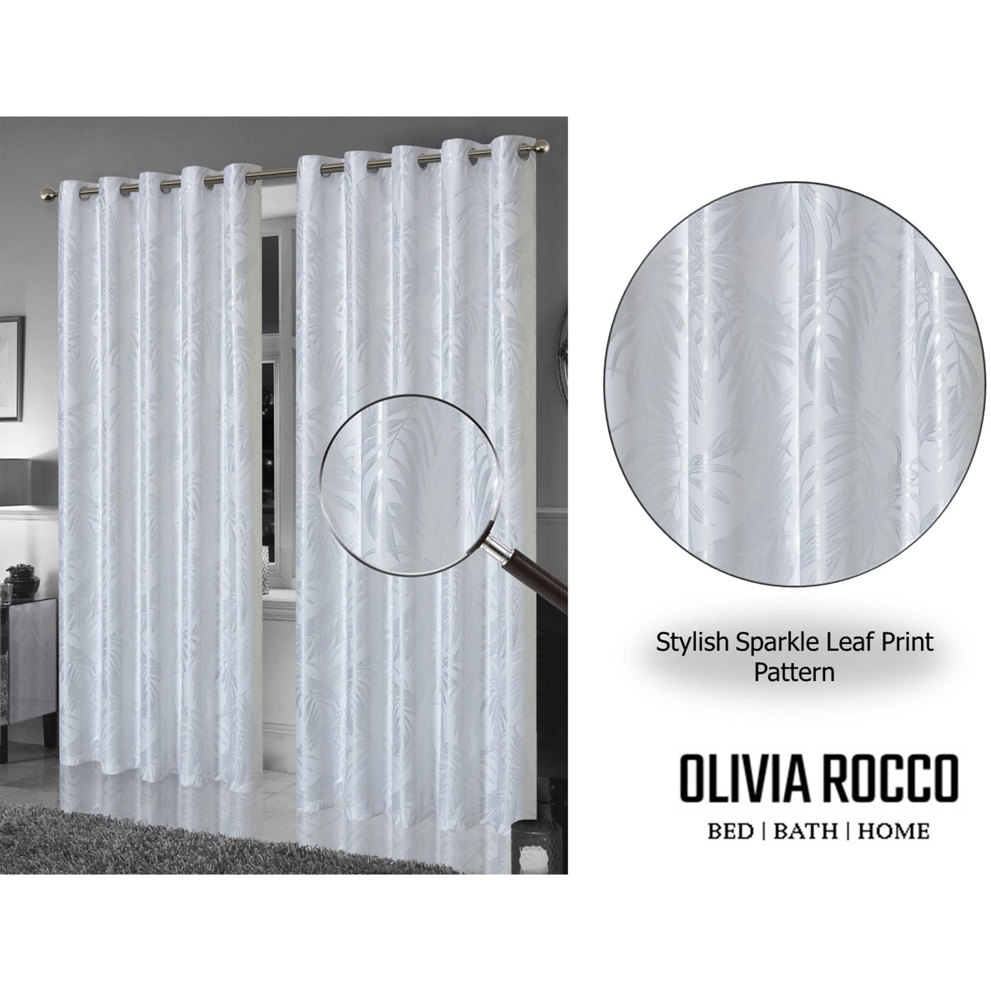 OLIVIA ROCCO Curtain Leaf White Sparkle Blackout Curtains Wholesale Manchester UK