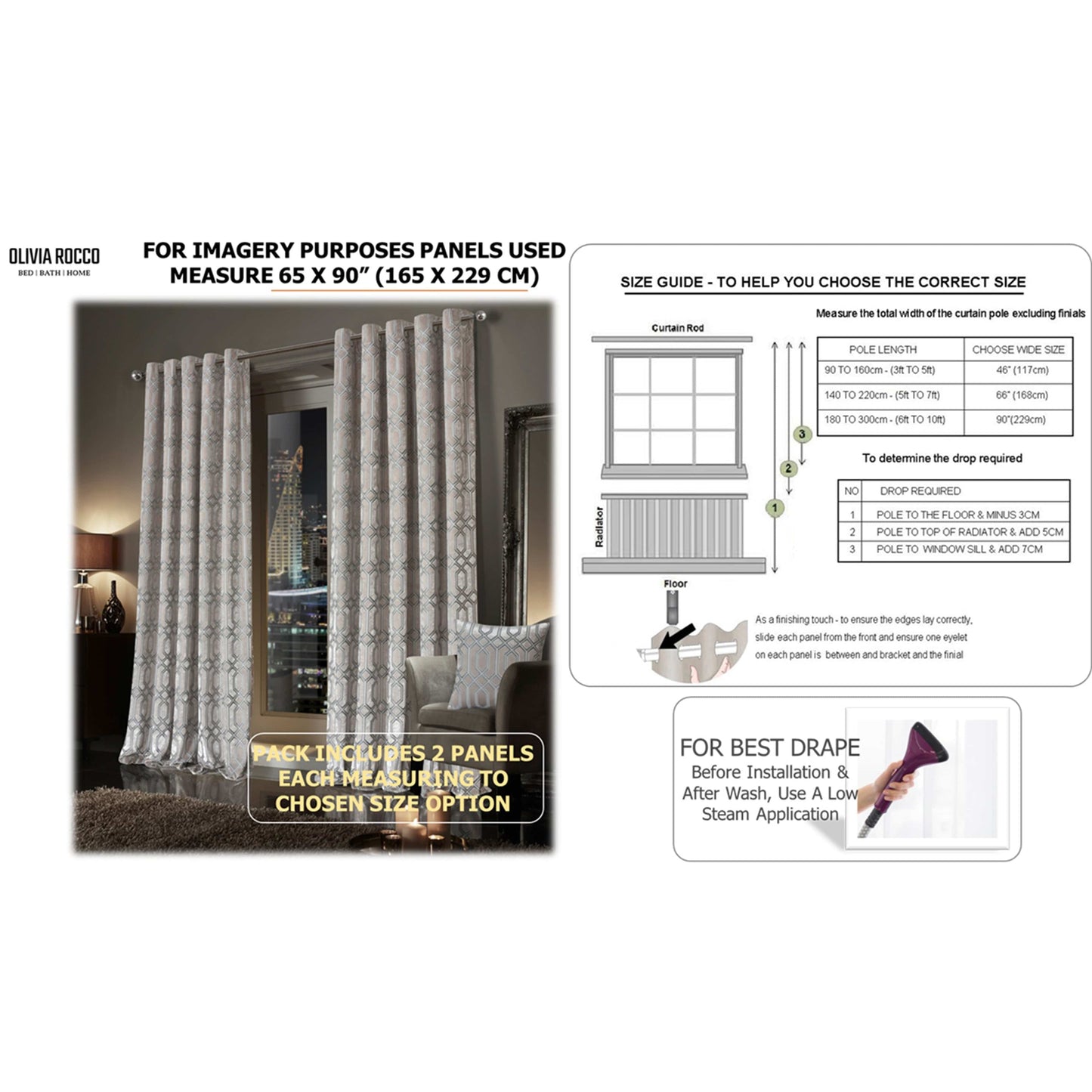 OLIVIA ROCCO Curtain Luxe Geo Velvet Eyelet Curtains Champagne Wholesale Manchester UK