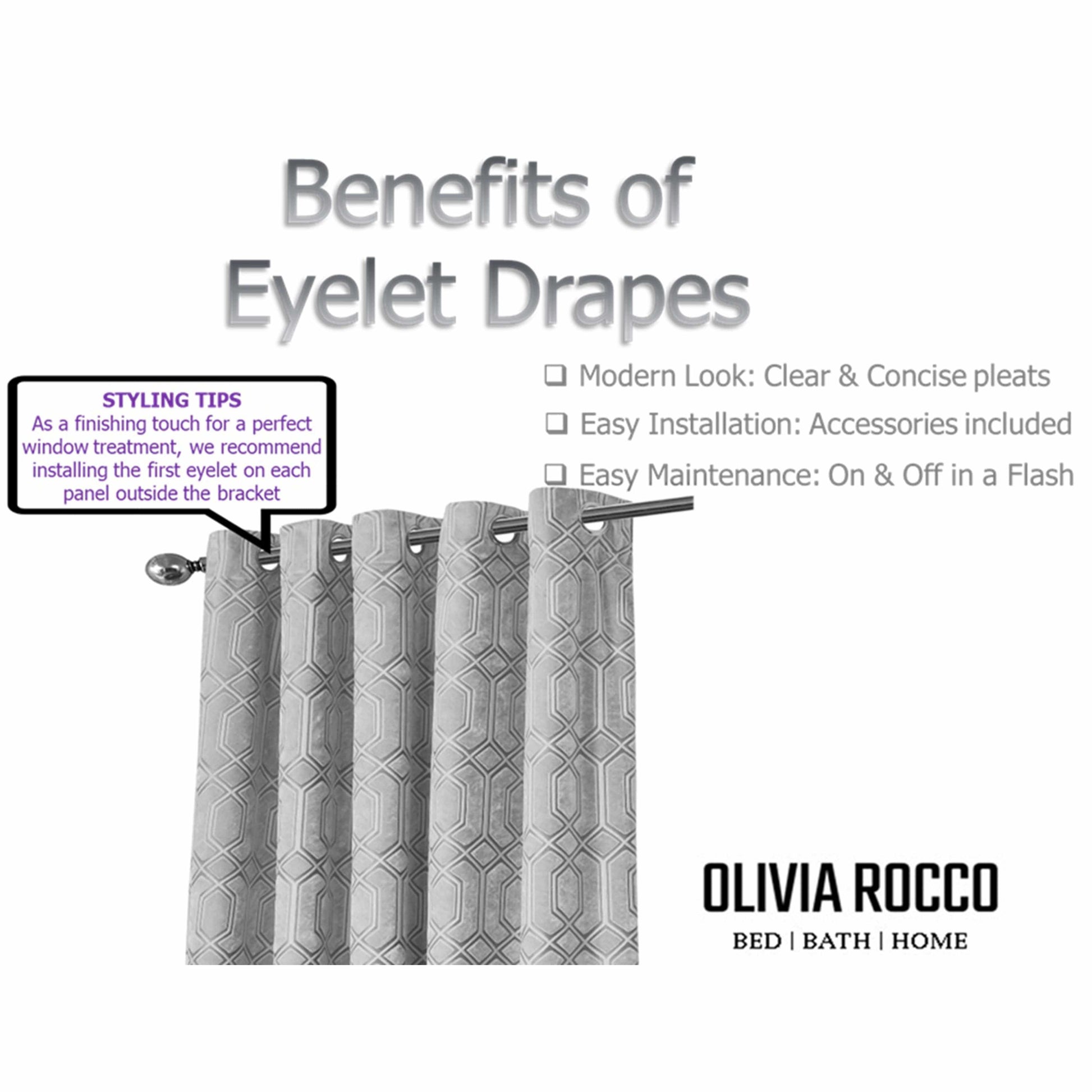 OLIVIA ROCCO Curtain Luxe Geo Velvet Eyelet Curtains Grey Wholesale Manchester UK