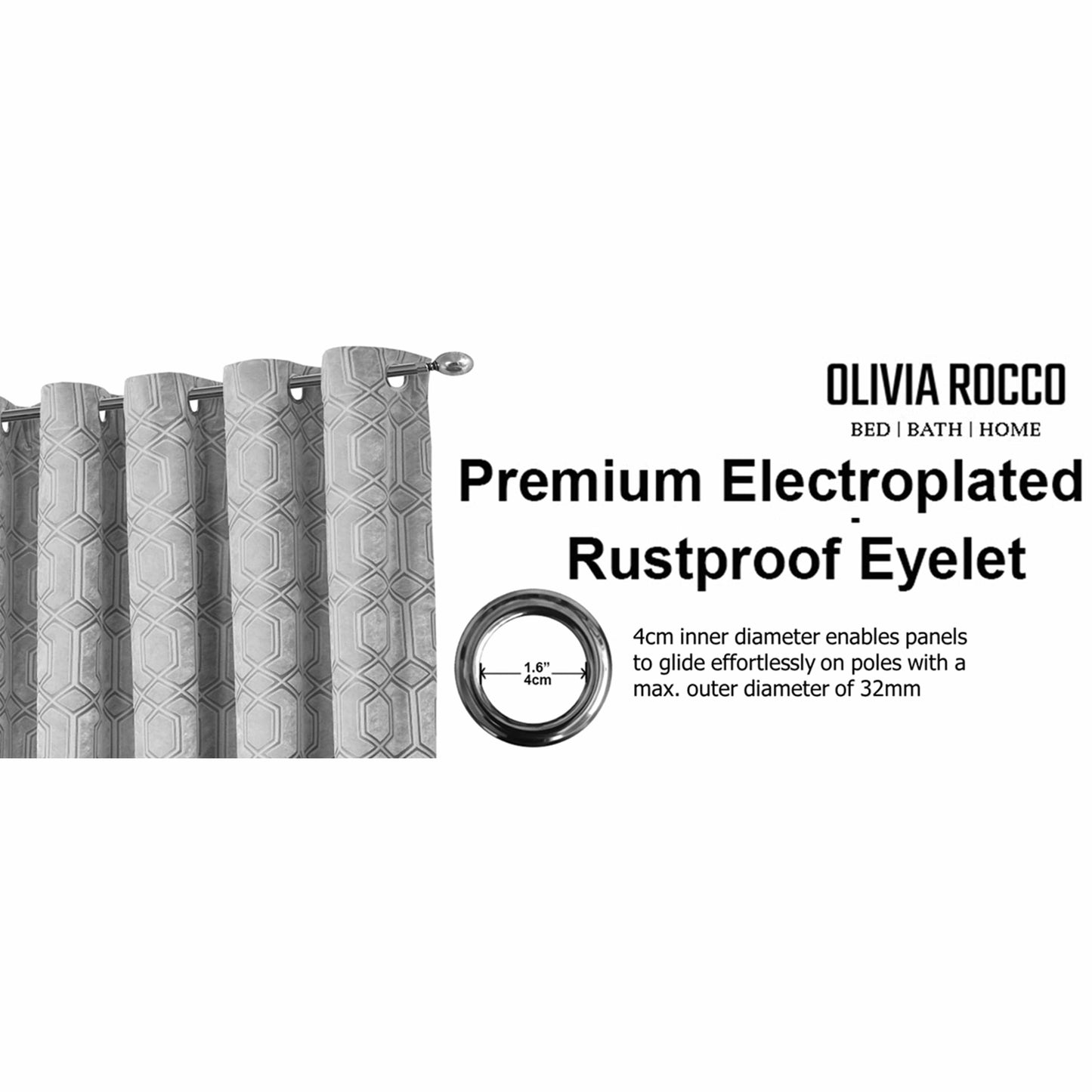 OLIVIA ROCCO Curtain Luxe Geo Velvet Eyelet Curtains Grey Wholesale Manchester UK