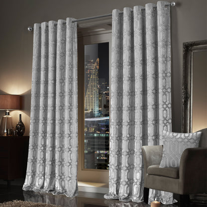 OLIVIA ROCCO Curtain Luxe Geo Velvet Eyelet Curtains Grey Wholesale Manchester UK