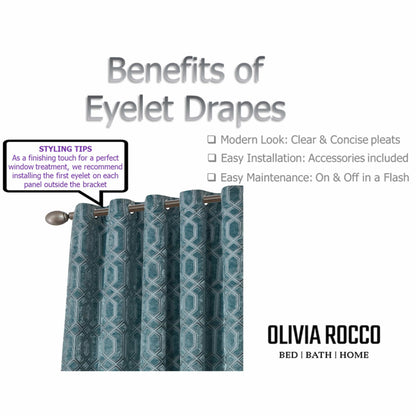OLIVIA ROCCO Curtain Luxe Geo Velvet Eyelet Curtains Teal Wholesale Manchester UK