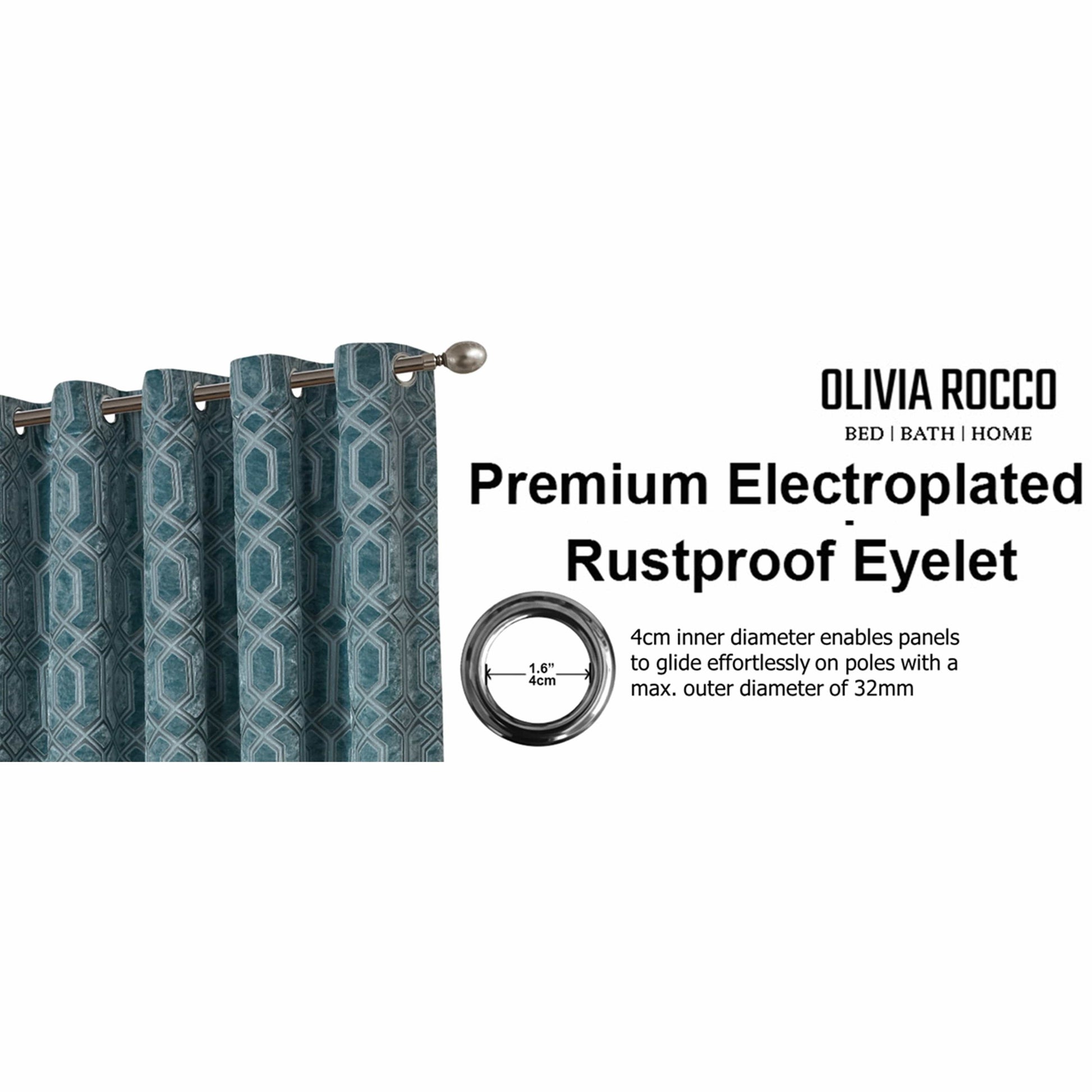 OLIVIA ROCCO Curtain Luxe Geo Velvet Eyelet Curtains Teal Wholesale Manchester UK