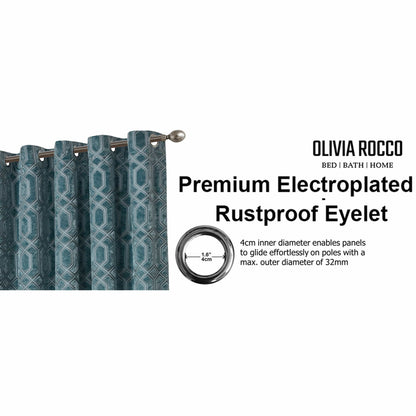 OLIVIA ROCCO Curtain Luxe Geo Velvet Eyelet Curtains Teal Wholesale Manchester UK
