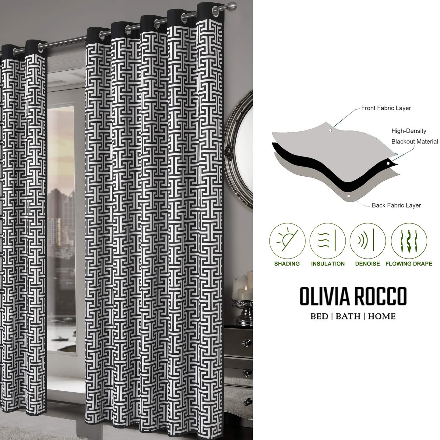 OLIVIA ROCCO Curtain Milano Geometric Blackout Curtains Wholesale Manchester UK