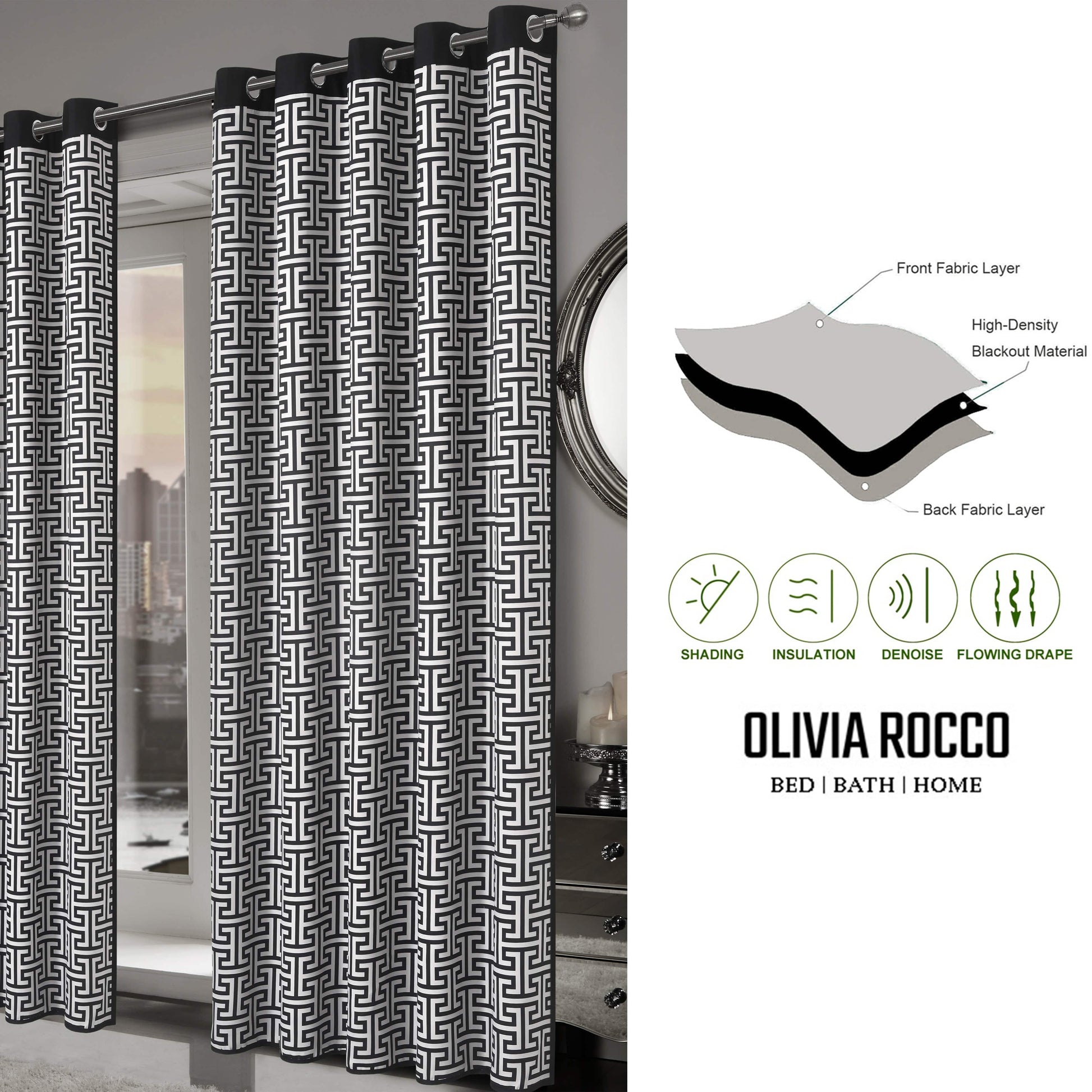 OLIVIA ROCCO Curtain Milano Geometric Blackout Curtains Wholesale Manchester UK