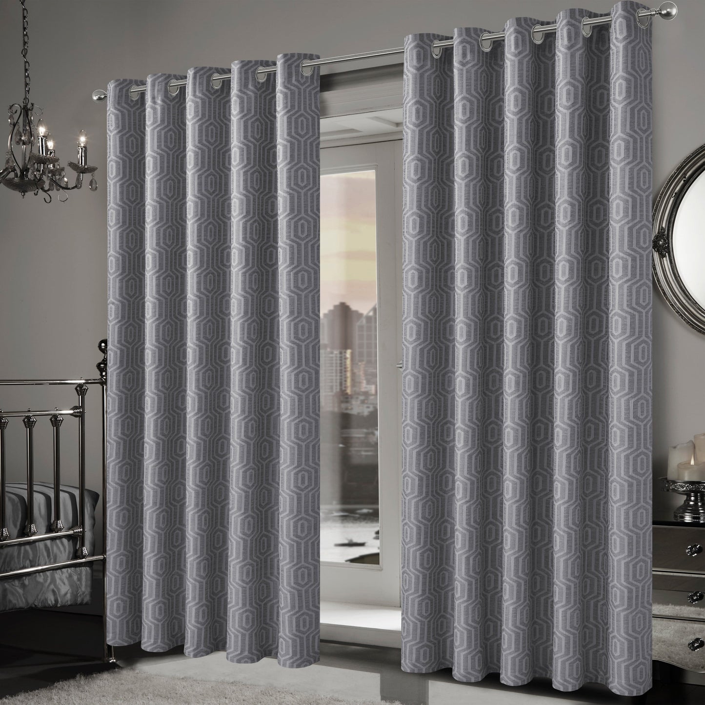 OLIVIA ROCCO Curtain Paris Eyelet Jacquard Curtains Grey Wholesale Manchester UK