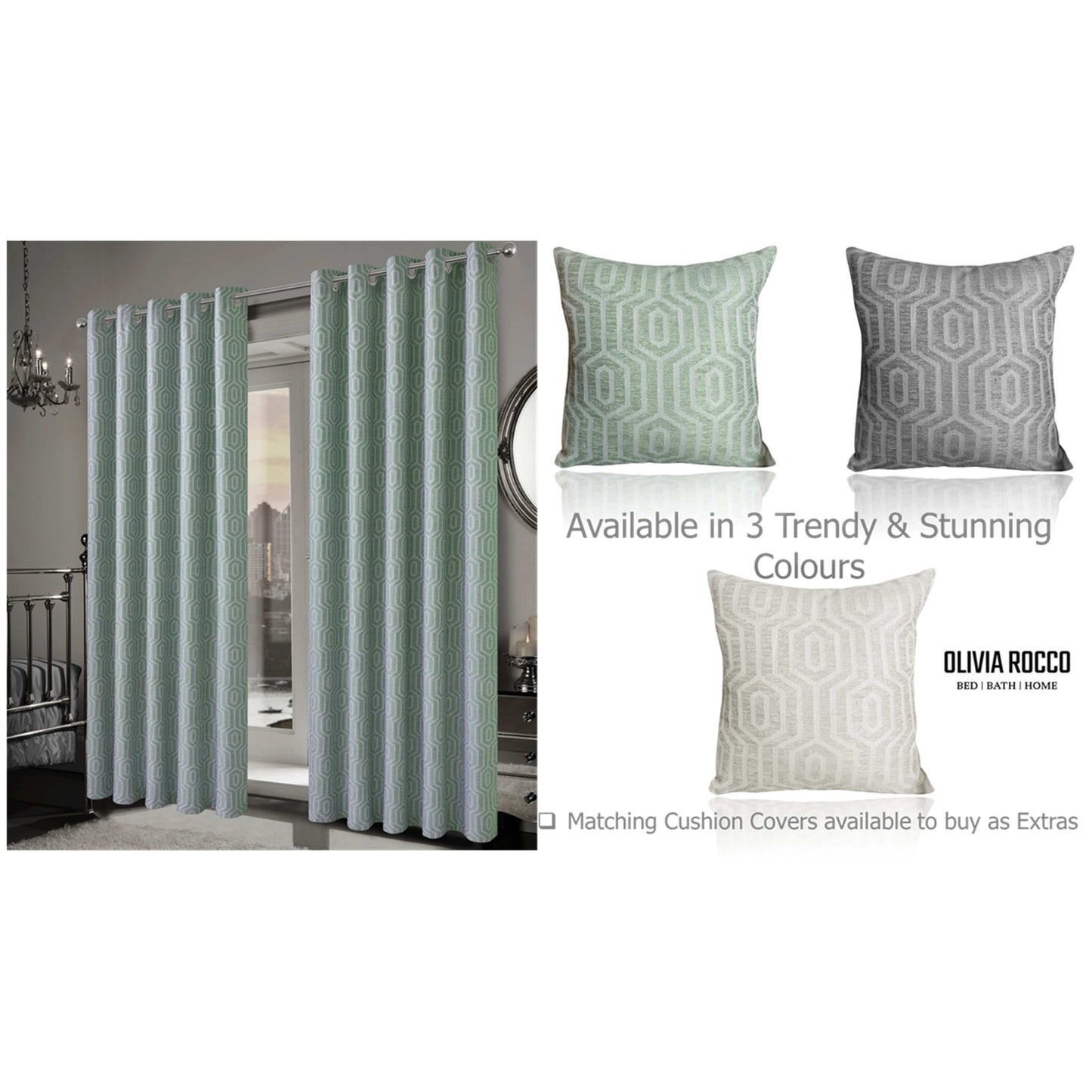 OLIVIA ROCCO Curtain Paris Eyelet Jacquard Curtains Sage Green Wholesale Manchester UK