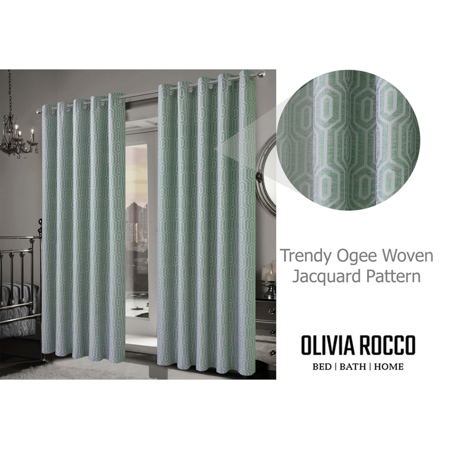 OLIVIA ROCCO Curtain Paris Eyelet Jacquard Curtains Sage Green Wholesale Manchester UK