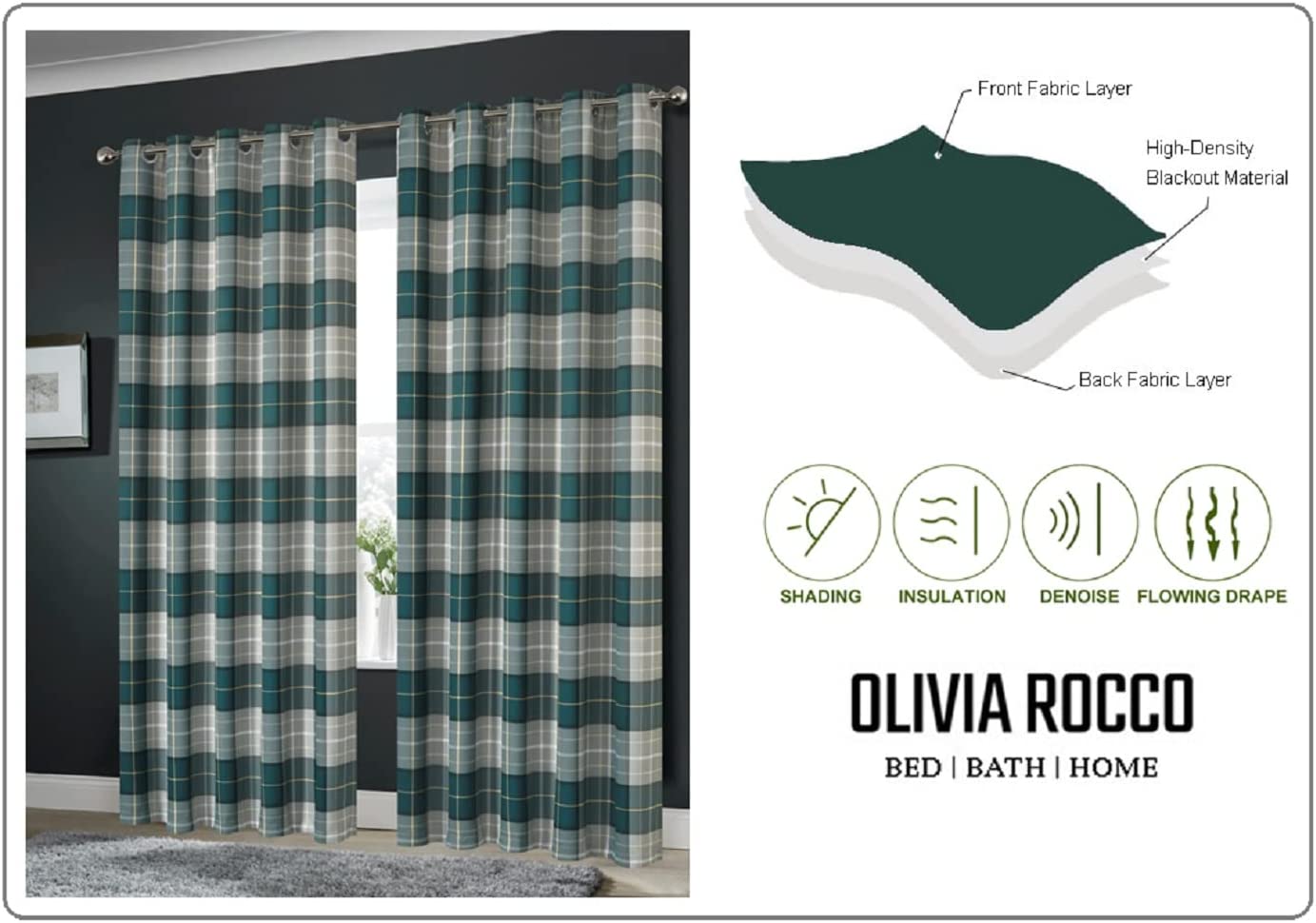 OLIVIA ROCCO Curtain Printed Check & Marble Blackout Curtains Wholesale Manchester UK
