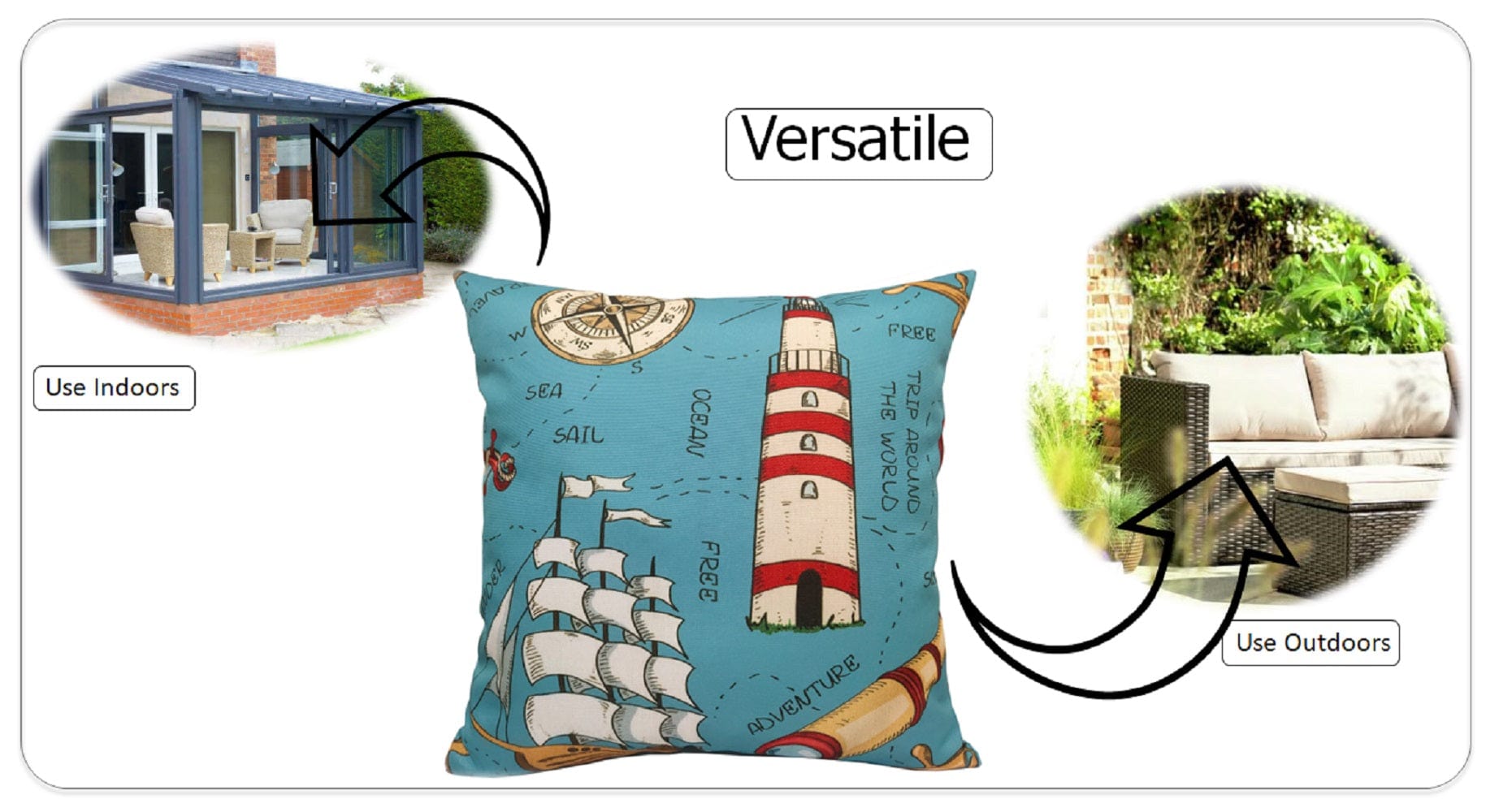 OLIVIA ROCCO Cushions SEASIDE / 43 x 43 cm Seaside Coastal Waterproof Cushion Covers 43x43cm Wholesale Manchester UK