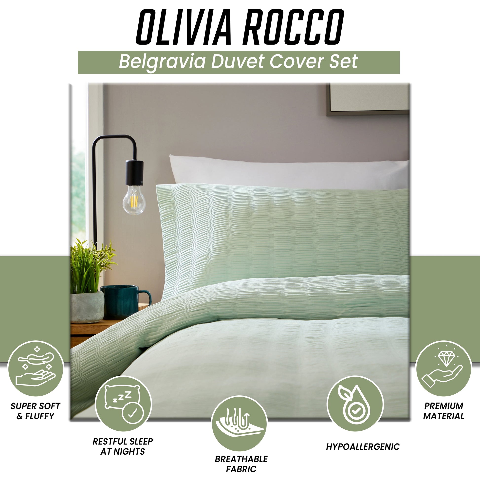 OLIVIA ROCCO Duvet Cover Belgravia Sage Green Duvet Cover Set Wholesale Manchester UK