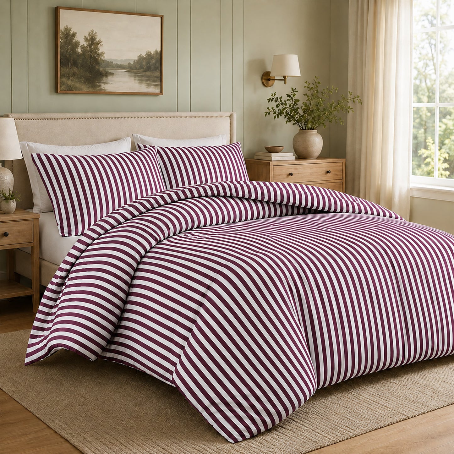 OLIVIA ROCCO Duvet Cover BURGUNDY / SINGLE OLIVIA ROCCO Malham Stripe Duvet Cover Set Wholesale Manchester UK