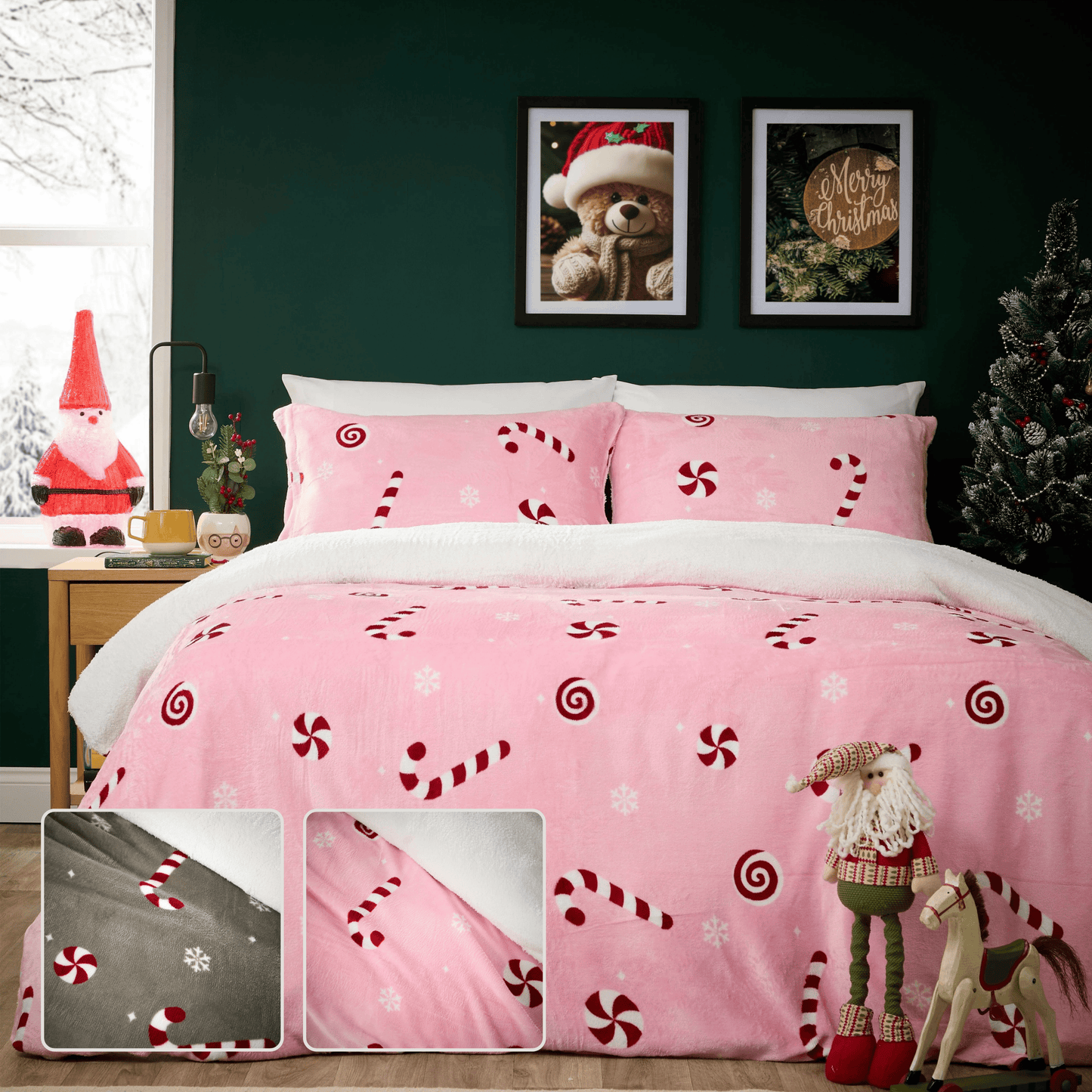 OLIVIA ROCCO Duvet Cover Candy Cane Teddy Fleece Duvet Cover Set Wholesale Manchester UK