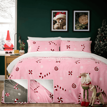 OLIVIA ROCCO Duvet Cover Candy Cane Teddy Fleece Duvet Cover Set Wholesale Manchester UK