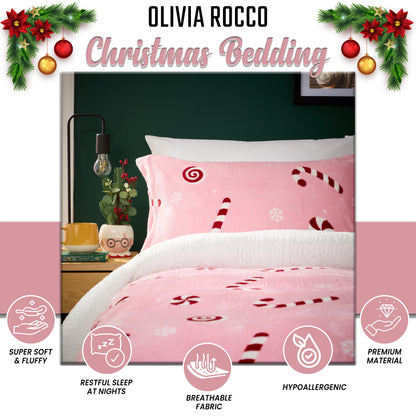 OLIVIA ROCCO Duvet Cover Candy Cane Teddy Fleece Duvet Cover Set Wholesale Manchester UK