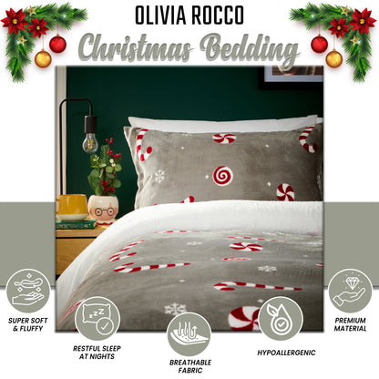 OLIVIA ROCCO Duvet Cover Candy Cane Teddy Fleece Duvet Cover Set Wholesale Manchester UK