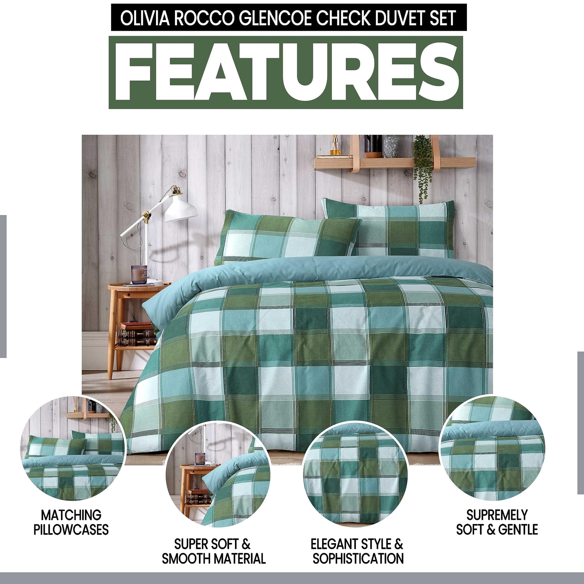 OLIVIA ROCCO Duvet Cover Glencoe Check Duvet Cover Set Easy Care Reversible Bedding Quilt Covers Wholesale Manchester UK