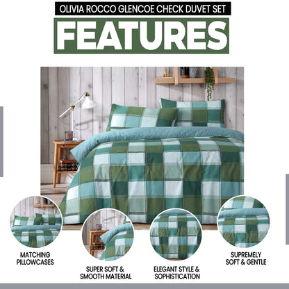 OLIVIA ROCCO Duvet Cover Glencoe Check Duvet Cover Set Easy Care Reversible Bedding Quilt Covers Wholesale Manchester UK
