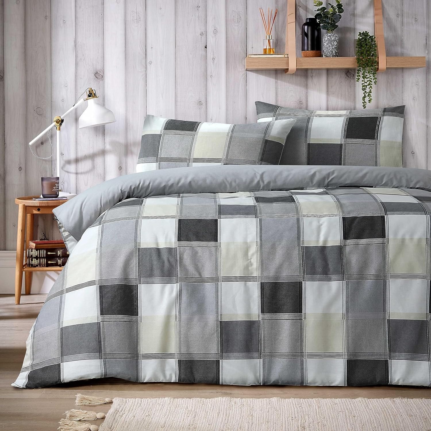 OLIVIA ROCCO Duvet Cover GREY / SINGLE Glencoe Check Duvet Cover Set Easy Care Reversible Bedding Quilt Covers Wholesale Manchester UK