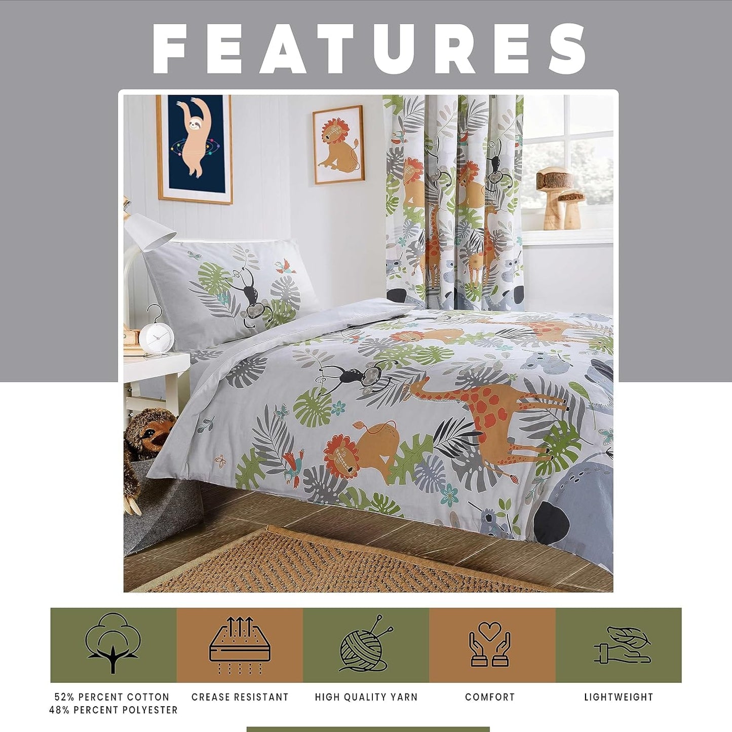 OLIVIA ROCCO Duvet Cover Kids Safari Animals Duvet Cover Soft Lightweight Cot Bedding Set Wholesale Manchester UK