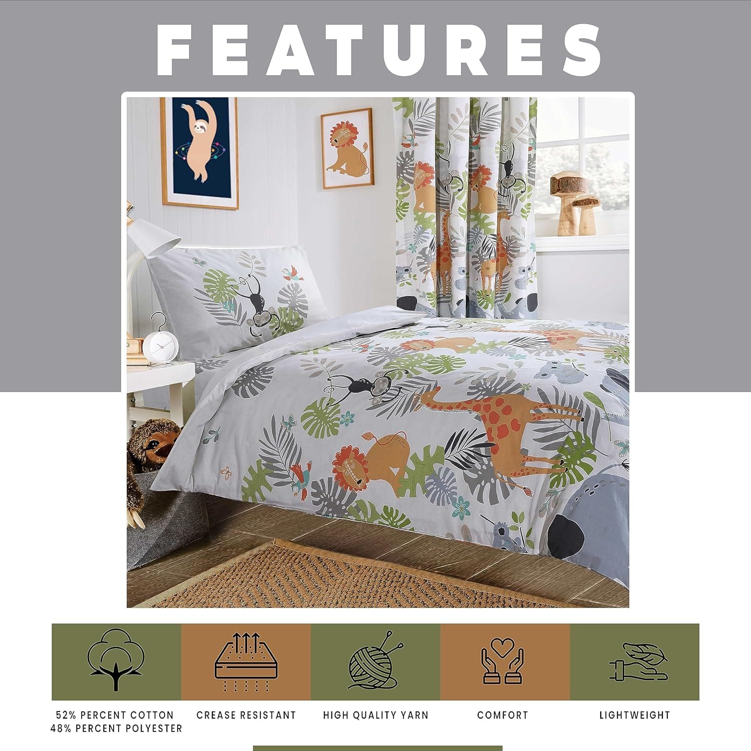OLIVIA ROCCO Duvet Cover Kids Safari Animals Duvet Cover Soft Lightweight Cot Bedding Set Wholesale Manchester UK