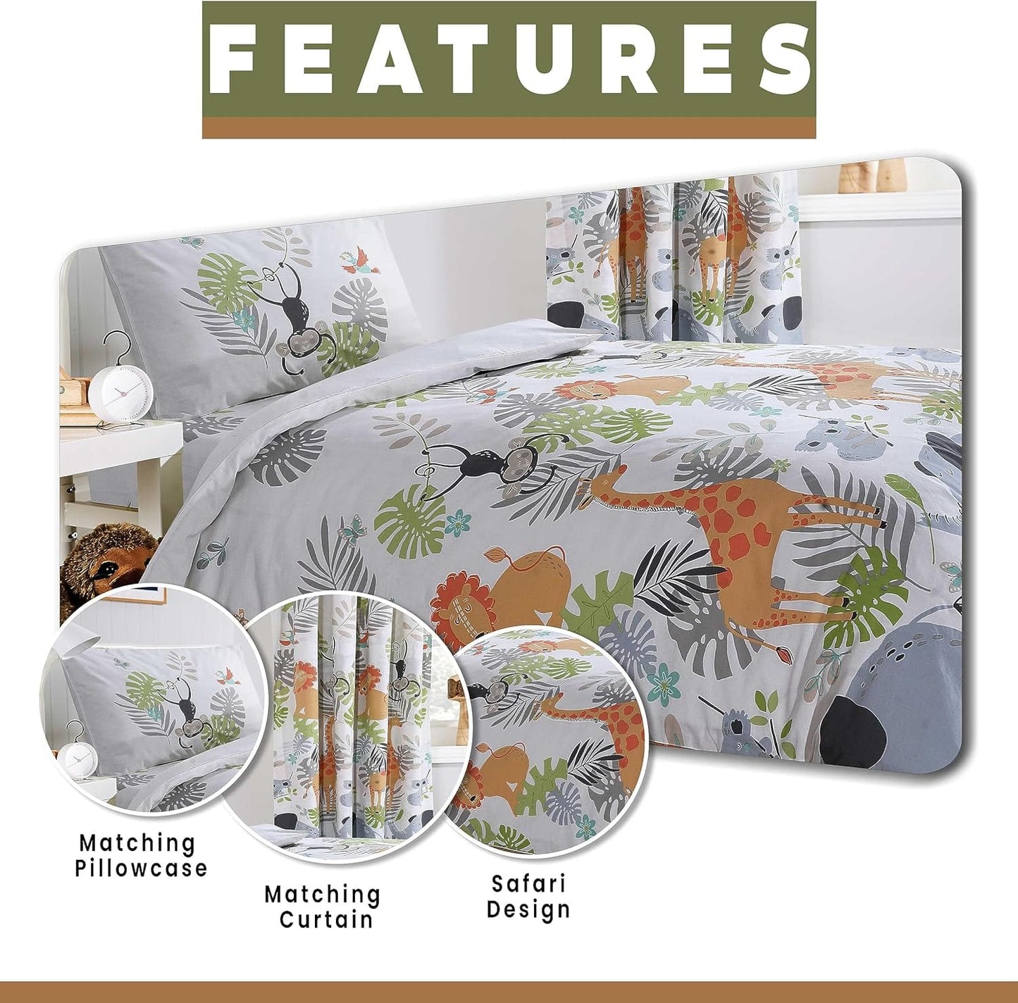 OLIVIA ROCCO Duvet Cover Kids Safari Animals Duvet Cover Soft Lightweight Cot Bedding Set Wholesale Manchester UK