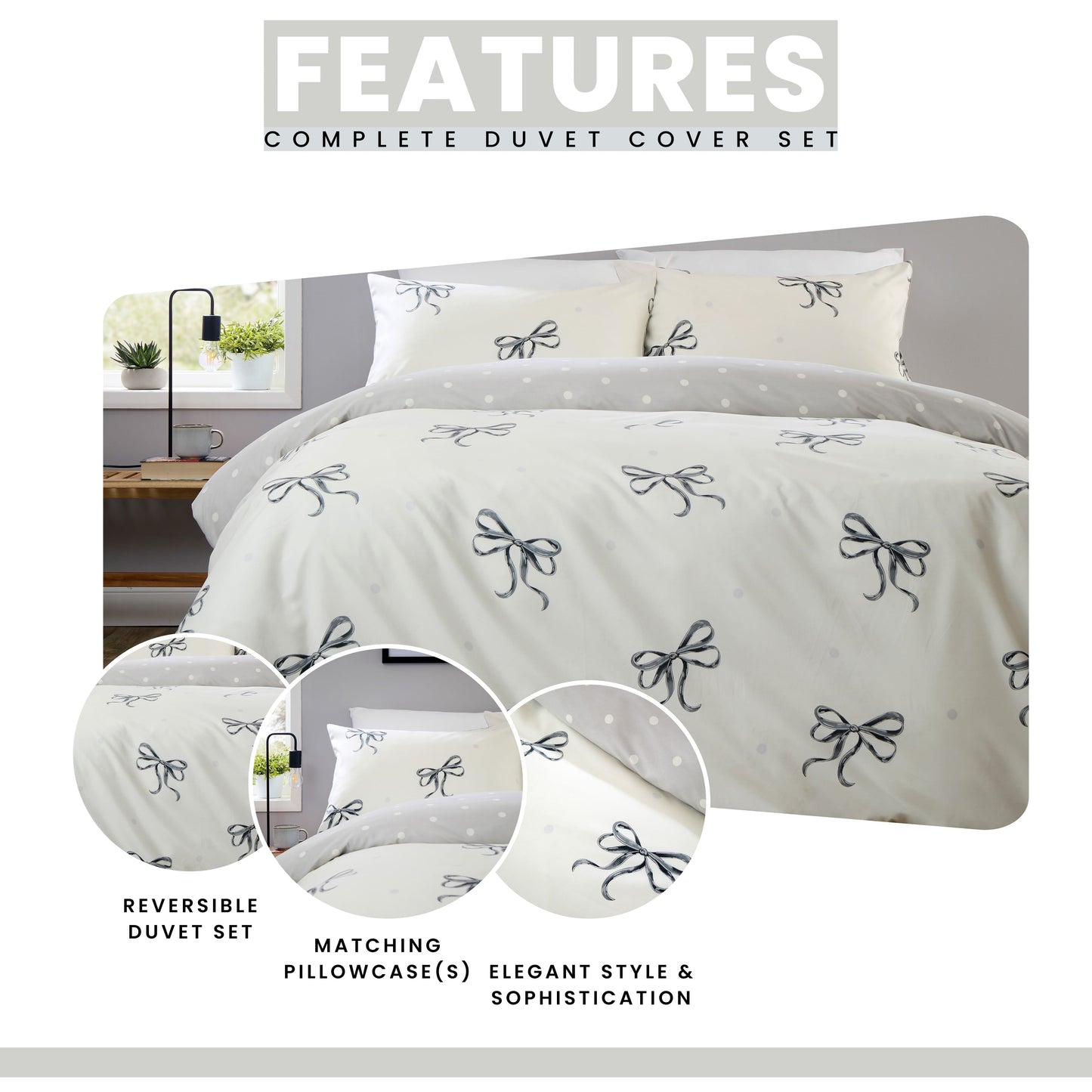 OLIVIA ROCCO Duvet Cover LOOMWORKS Bows Black Microfibre Duvet Cover Set Wholesale Manchester UK